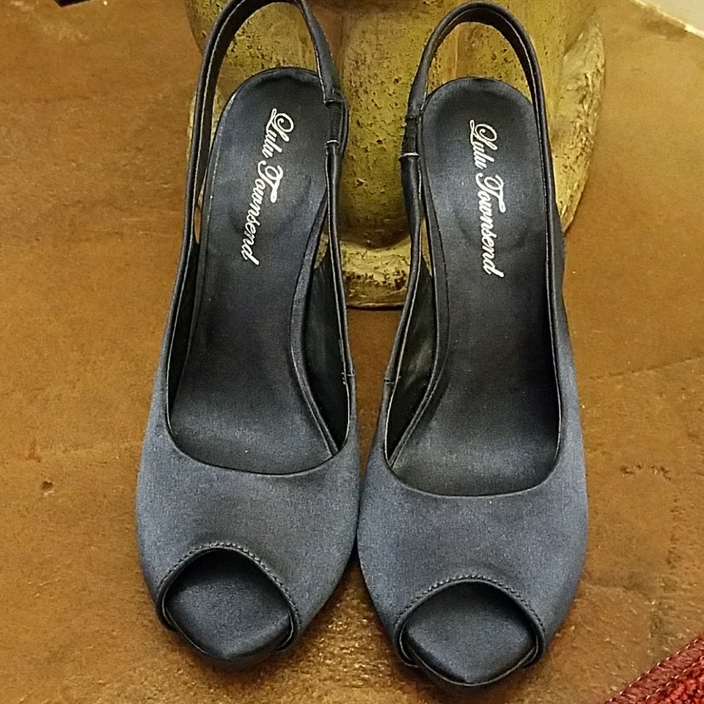 Lulu Townsend Black Slingback‎ Peep Toe Heels Party Cocktail Shoes
